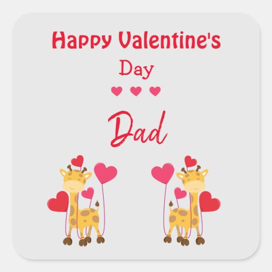 Sticker Carré Mignon Valentine papa avec girafe (Devant)