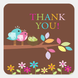 Sticker Carré Mignonette Oiseaux Nest Merci Twins Baby shower Ca
