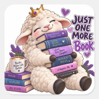 Sticker Carré Mignonne amoureuse de livres agneau - Un livre de