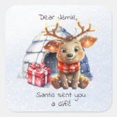 Sticker Carré Mignonne animal Père Noël Reindeer Snowflake Kid N (Devant)
