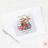 Sticker Carré Mignonne animal Père Noël Reindeer Snowflake Kid N (Enveloppe)