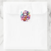Sticker Carré Mignonne Anime Fille Jouant Cello (Sac)