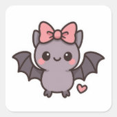 Sticker Carré Mignonne batte à halloween avec arc rose (Devant)