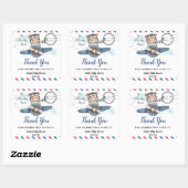 Sticker Carré Mignonne Bear Plane Aventure Commence Baby shower  (Feuille)
