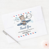 Sticker Carré Mignonne Bear Plane Aventure Commence Baby shower  (Enveloppe)