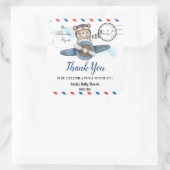 Sticker Carré Mignonne Bear Plane Aventure Commence Baby shower  (Sac)