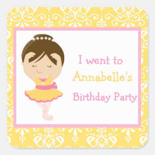 Sticker Carré Mignonne Brunette Ballerina 'Je suis allée à'