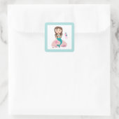 Sticker Carré Mignonne brunette fille sirène avec hippocampe d'é (Sac)