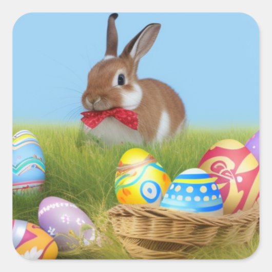 Sticker Carré Mignonne Bunnyfor Pâques pour une humeur positive (Devant)