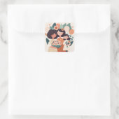 Sticker Carré Mignonne caricature fille fille mère filles. Fête  (Sac)