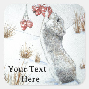 Sticker Carré Mignonne champ neige scène hiver faune