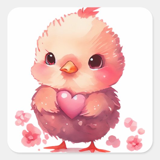 Sticker Carré Mignonne Chick Heart Valentine (Devant)