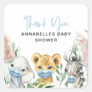 Sticker Carré Mignonne conduite de masque de covid animal par bé