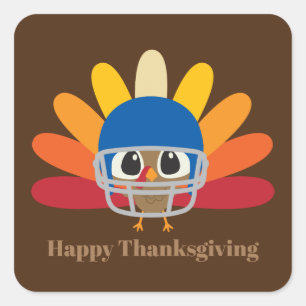 Sticker Carré Mignonne dinde de football Thanksgiving