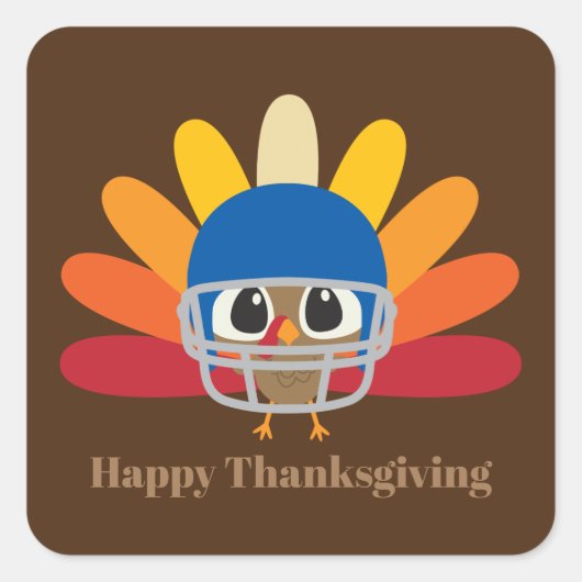 Sticker Carré Mignonne dinde de football Thanksgiving (Devant)