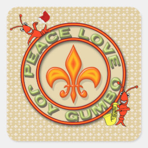 Sticker Carré Mignonne écrevisse Néon Paix Amour Gumbo Noël