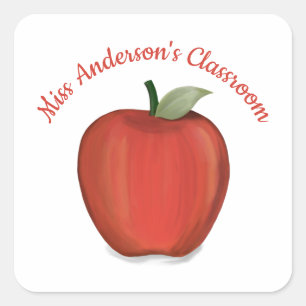 Sticker Carré Mignonne Enseignant Rouge Pomme simple Aquarelle