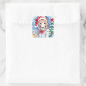Sticker Carré Mignonne Festive Anime Fille Noël (Sac)