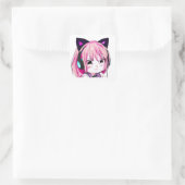 Sticker Carré Mignonne fille Anime avec oreilles de chat (Sac)