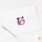 Sticker Carré Mignonne fille Anime avec oreilles de chat (Enveloppe)