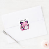 Sticker Carré Mignonne fille Anime avec oreilles de chat (Enveloppe)