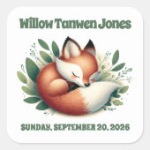 Sticker Carré Mignonne Fox dormir en Baby shower Feuille (Devant)