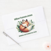 Sticker Carré Mignonne Fox dormir en Baby shower Feuille (Enveloppe)