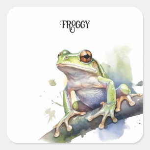 Sticker Carré mignonne grenouille d'arbre assise sur une branche