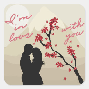 Sticker Carré Mignonne jeune couple romantique amoureux, histoir