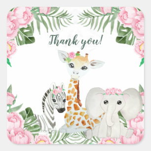 Sticker Carré Mignonne Jungle Animaux Bébé Fille Douche Favorise
