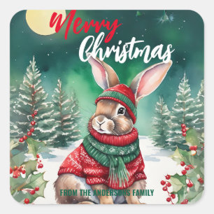 Sticker Carré Mignonne lapin lapin lapin lapin père Noël Noël No