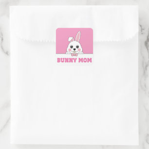 Sticker Carré Mignonne maman lapin rose