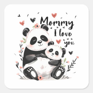 Sticker Carré Mignonne Mère Bébé Panda
