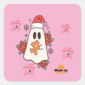 Sticker Carré Mignonne Mug Fantôme de Noël | Pain d'épices de va