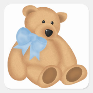 Sticker Carré Mignonne Ours Teddy, Pour Bébé Garçon