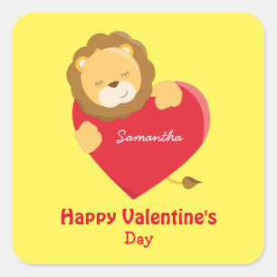 Sticker Carré Mignonne Saint-Valentin pour son Jaune
