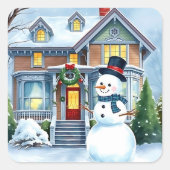 Sticker Carré Mignonne Snowman Whimsical dans le triage avant No (Devant)