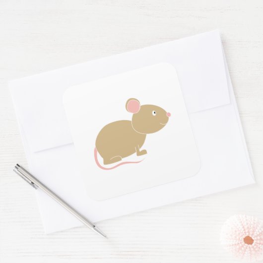 Sticker Carré Mignonne souris. (Enveloppe)