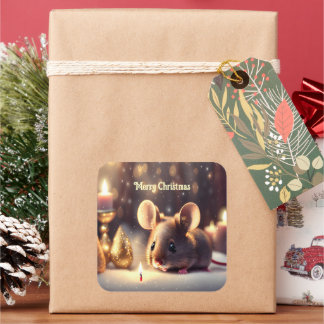 Sticker Carré Mignonne souris fête Noël - coutume