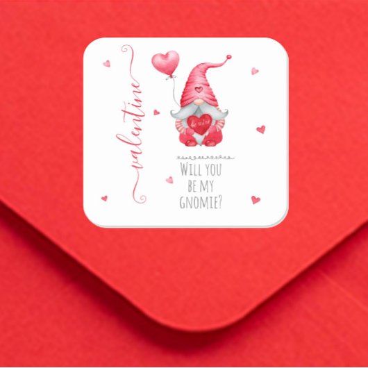 Sticker Carré Mignonne Valentine, tu seras ma Gnomie