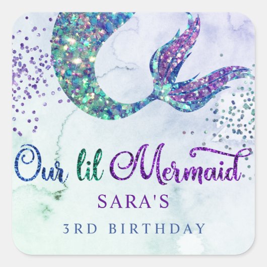 Sticker Carré Mignonne violet vert Parties scintillant moderne S (Devant)