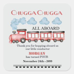 Sticker Carré Mignonne Watercolor Red Train N'importe quel âge A