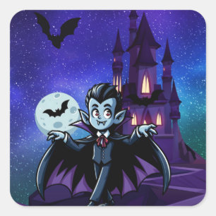 Sticker Carré Mignonne, whimsical Halloween vampire