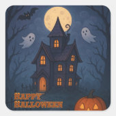 Sticker Carré Mignonne Whimsical Maison Hantée Éffrayante | Hall (Devant)