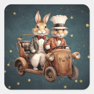 Sticker Carré Mignons lapins de Noël vintage