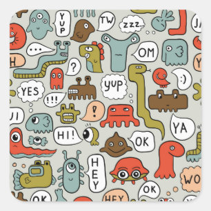 Sticker Carré Mignons monstres de dessin : Arrière - plan sans c
