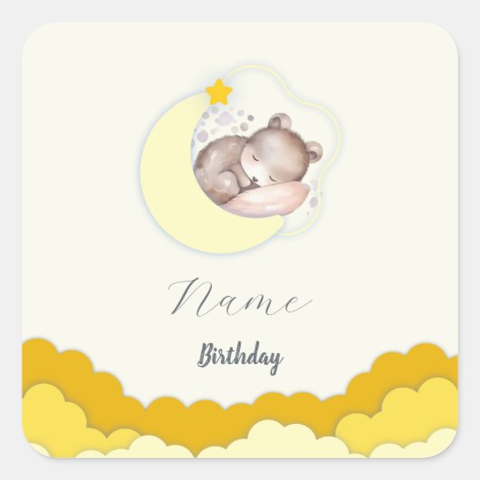 Sticker Carré Mignons nuages Décorations d'anniversaire (Devant)