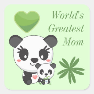 Sticker Carré Mignons pandas et cœur La plus grande maman du mon