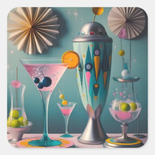 Sticker Carré Milieu du siècle, temps des cocktails futuristes a
