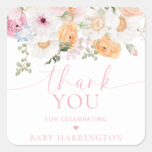 Sticker Carré Millie Floral Baby shower Merci Favoriser